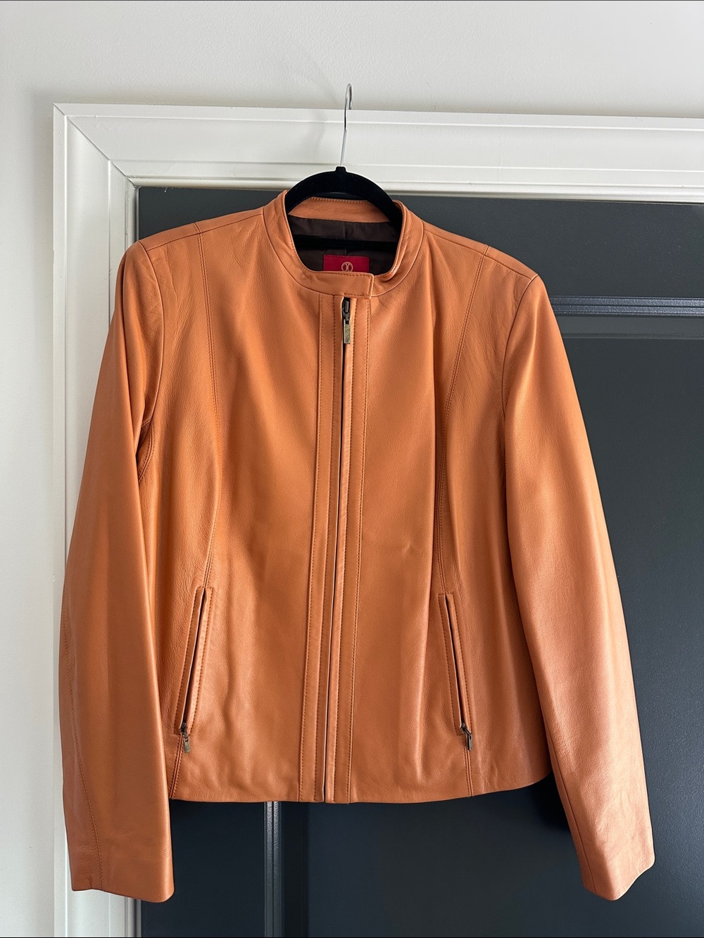 Women's Cole Haan Cognac  Leather Zip Front Jacket